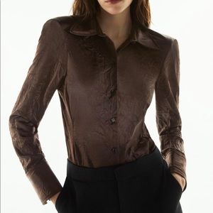 ZARA Wrinkled Brown Satin Shirt